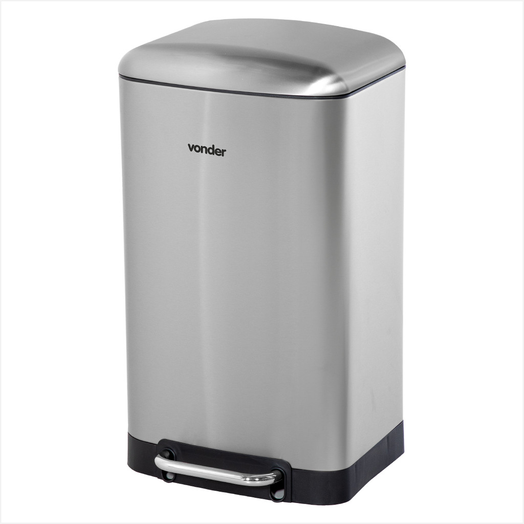 Lixeira retangular 30 litros inox cinza - Vonder