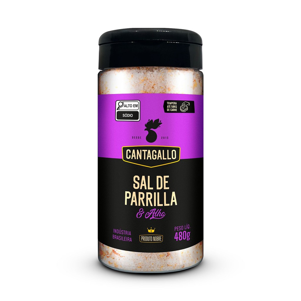 Sal de Parrilla e Alho CantaGallo 480g - Tempero para Churrasco e Grelhados Sal Marinho
