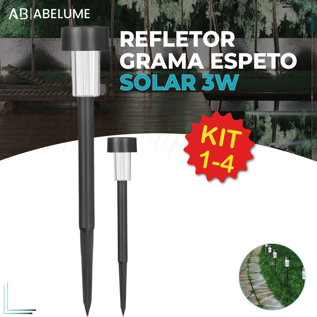 Kit 4 Luminária Espeto Jardim Solar 3W LED Lite Refletor Solar Luz de Gramado Prova D'àgua Avançada - Home & Living