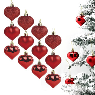 Kit 12 Enfeite Arvore de Natal Coracao Vermelho 4,5cm Decoracao Natalina Premium em Oferta na Shopee