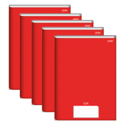 Caderno Brochura Universitário Capa Dura 96 Folhas Vermelho Stiff - Pacote Com 5 Unidades