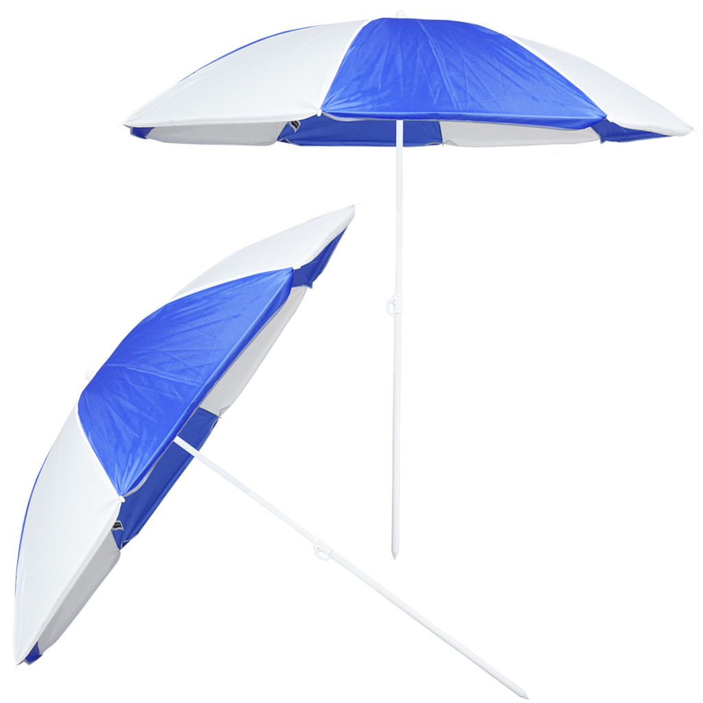 Kit 2 Guarda Sol de Praia Piscina Jardim Camping 1.80 Metros Azul/Branco Barato Importway Iwgs-180az