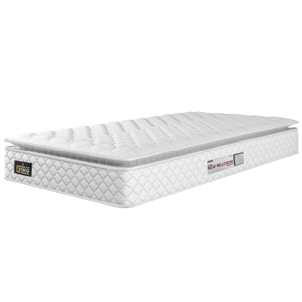Colchão Solteiro Espuma D33 Pillow Top New Millenium 88x188x19cm Branco Hellen - Suporta Até 120 Kg Por Pessoa