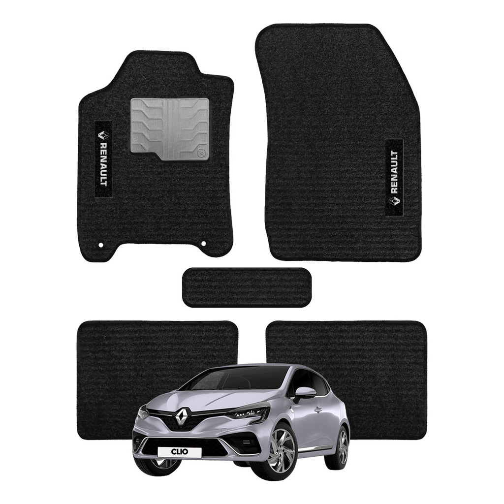 Kit de tapetes 5 peças específico Clio 2012 13 14 15 16 2017 Carpete Preto