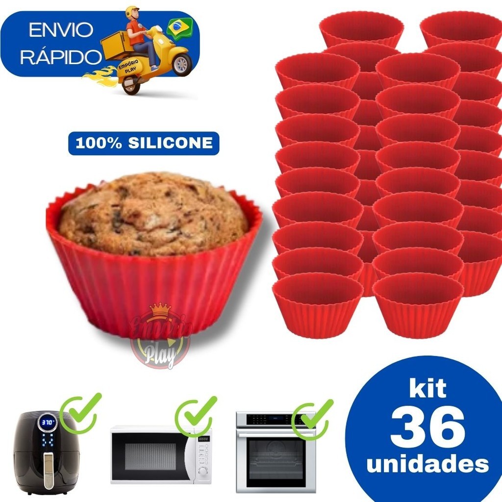 Kit 36 Pecas Forminha De Silicone Forma Assadeira Para Cupcake Capcake Mini Bolo Cozinha Air Fryer