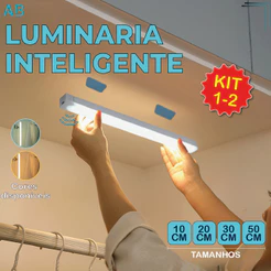 Smart Luminária Inteligente Ultra LED com sensor de movimento sem fio e Recarregável USB fino barra 10/20/30/50c