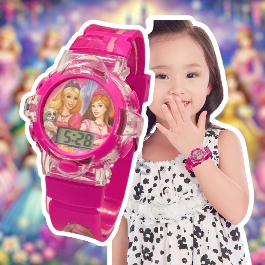 Relógio Infantil Digital Rosa Disney Princesa com Música Luz e Hora Frozen