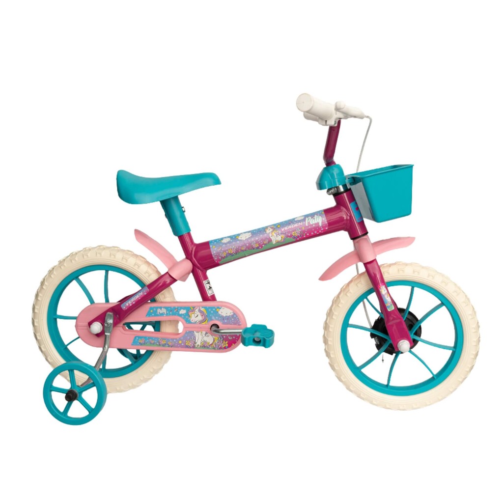 Bicicleta Infantil Paty Aro 12" Pink e Turquesa Verden Brinquedo Presente Criança Esportes Menina