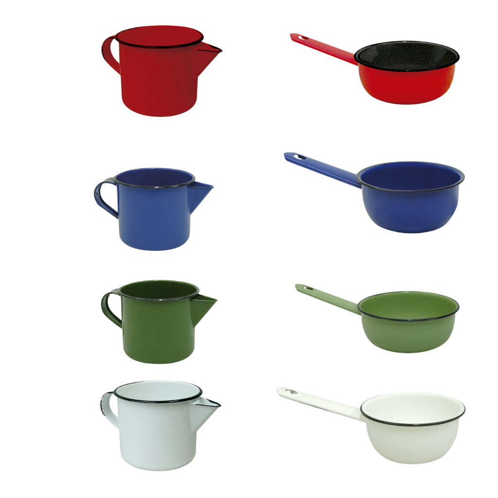 Kit de Cozinha Esmaltada Luxo - Caneca 1 Litro para Café e Leite + Panela Papeiro 550ml Metallouça