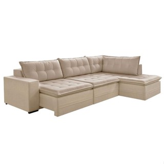 Sofá 4 Lugares Presidente com Chaise Direito Veludo Marfim em Oferta na Shopee