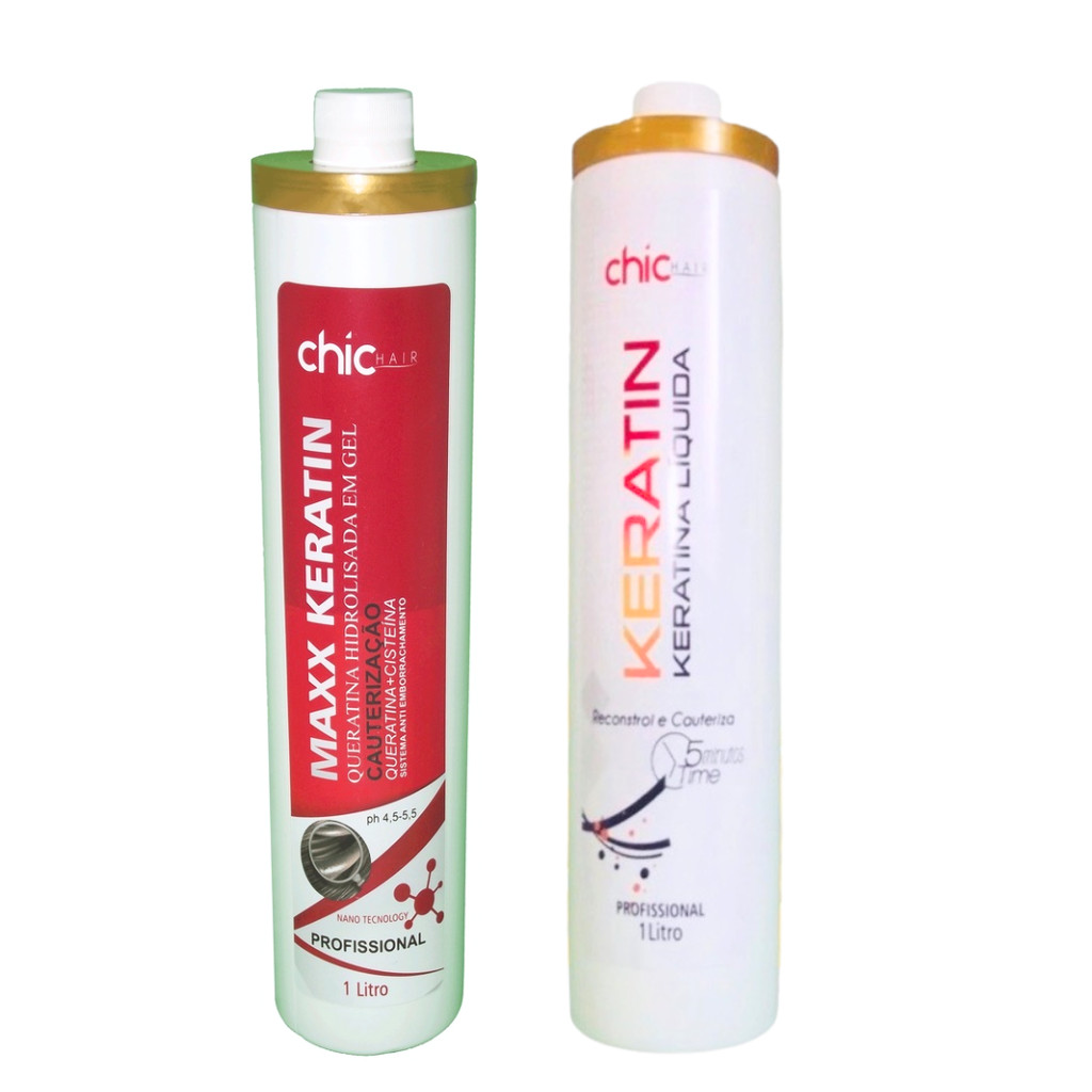 Queratina Liquida Chic Hair 1L e Queratina Hidrolisda em Gel 1L  Chic Hair