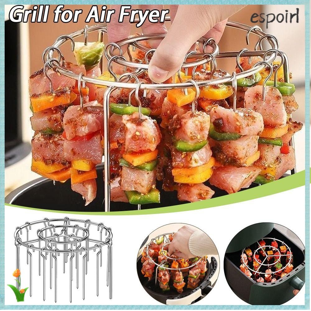 Grelha Para Fritadeira De Ar ESPOIR , Churrasqueira Redonda De Aço Inoxidável , Durável Com Espetos Grelhados , Rack De 