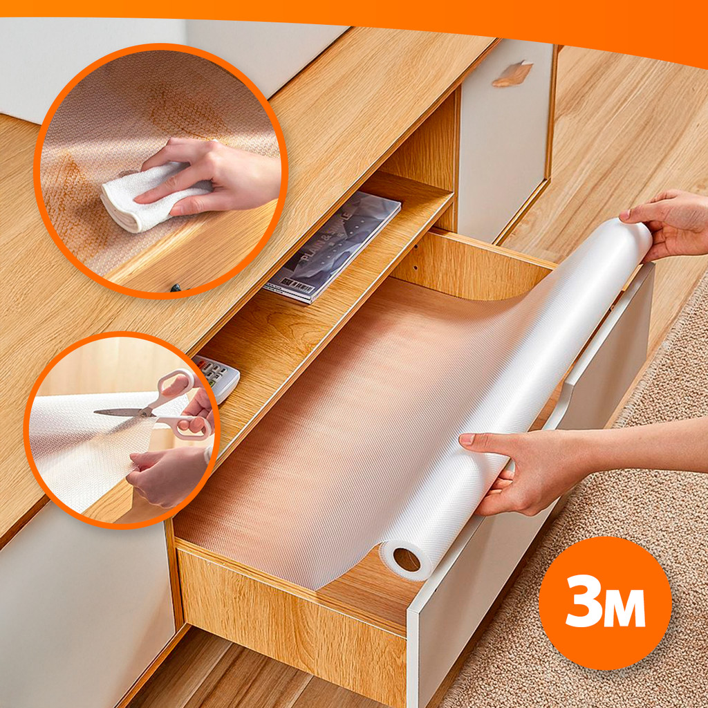 Forro Antiderrapante Para Gavetas, Armários e Pia - Tapete Lavável 3m x 30cm