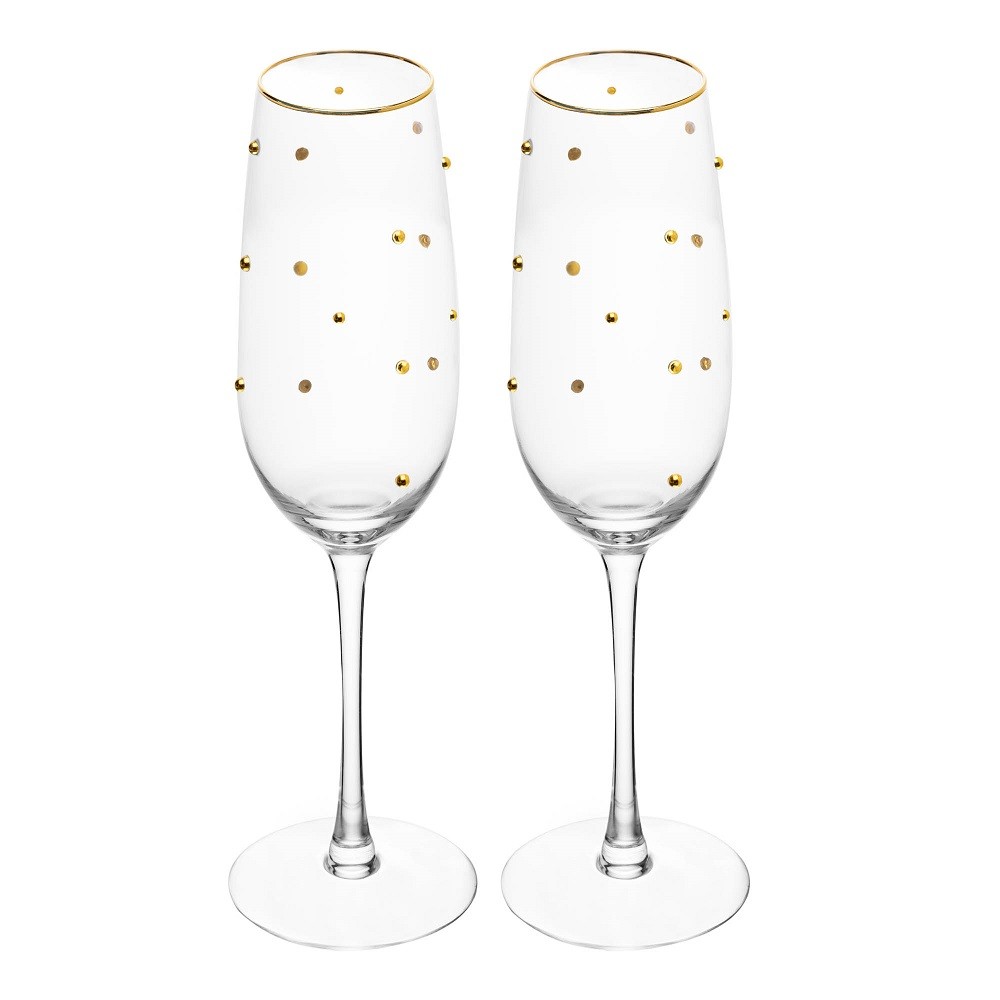 Conjunto 2 Taças Champanhe Balls Fio De Ouro 220ml - Wolff
