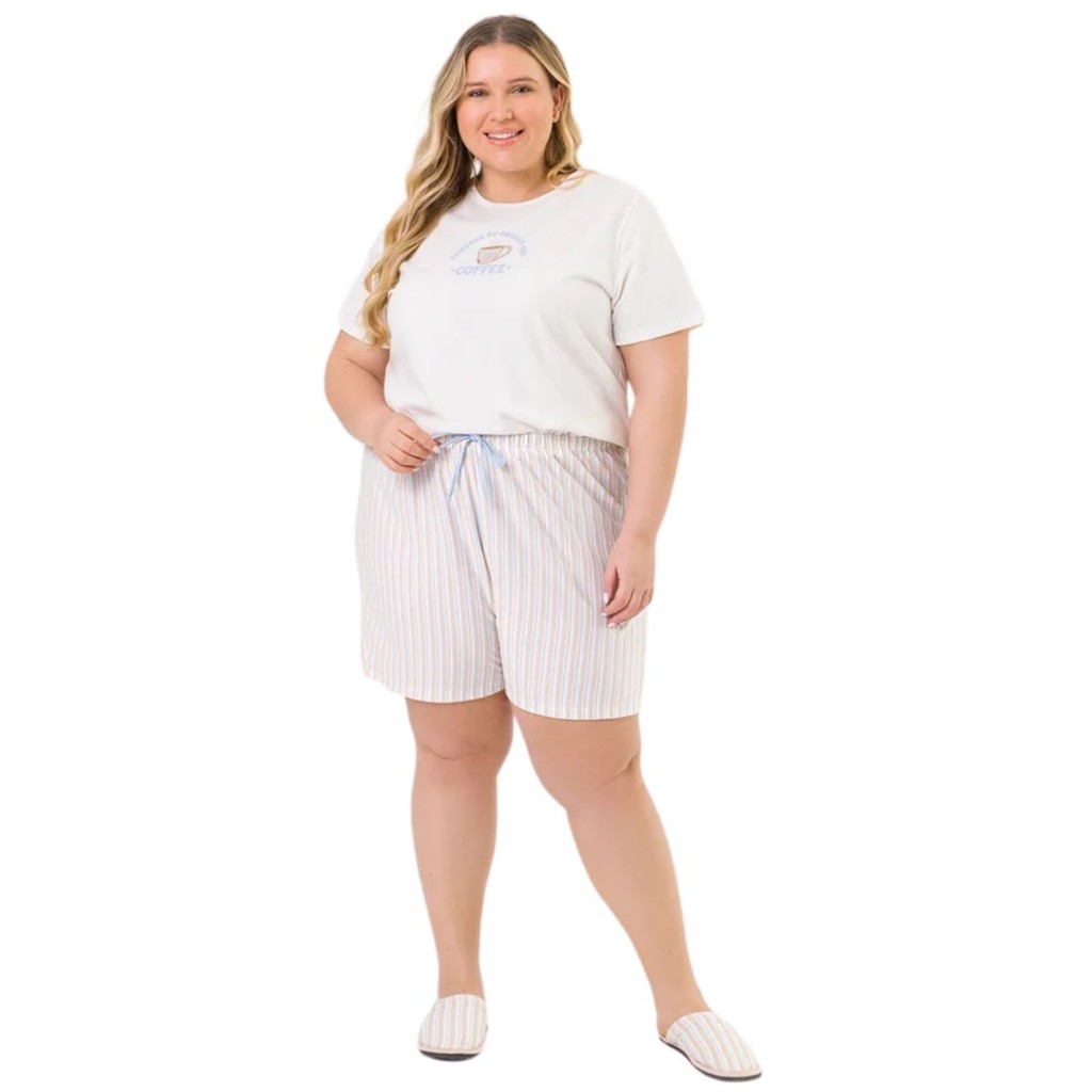 Pijama Plus Size Feminino Shorts Doll Bela Notte Curto Verão Camiseta Shorts Calor