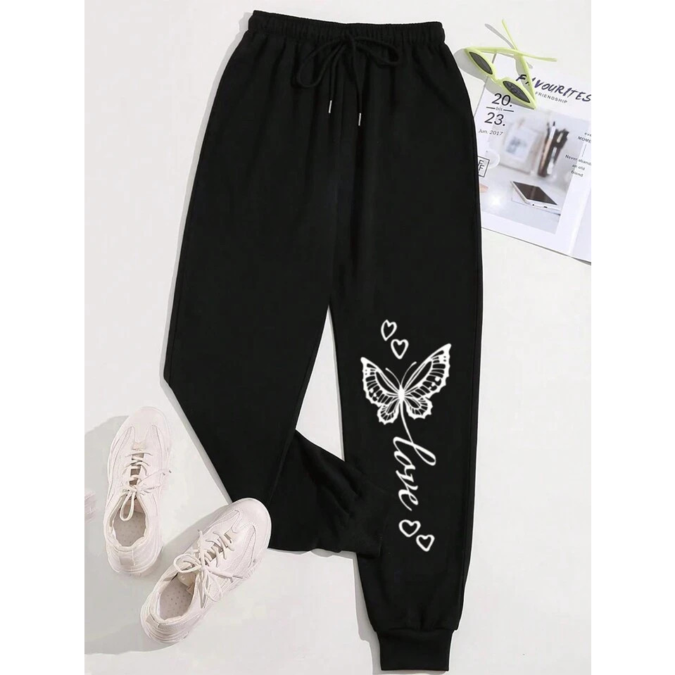 Calça de Moletom Estampado com Borboleta Love flanelado FabyShopModas