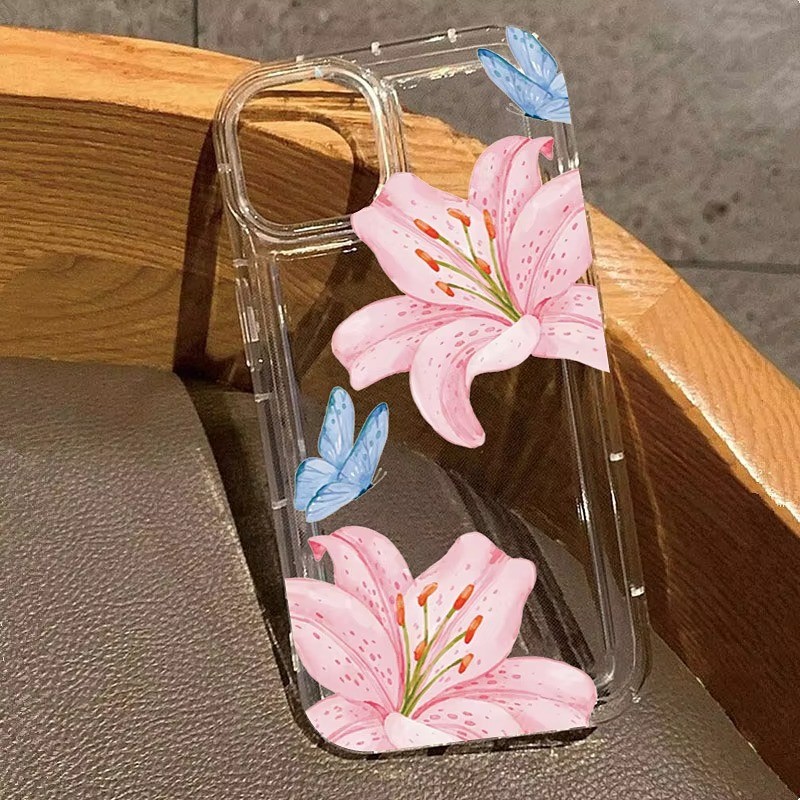 Rosa Flor Lírio Padrão Caso Para Samsung A55 A16 A15 A35 A26 A54 A05 A14 A06 A34 A52 A23 A13 Airbag Capa Clara