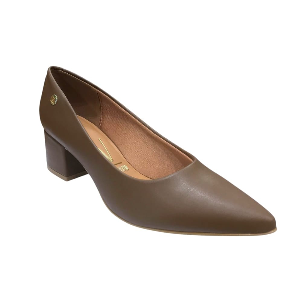 Sapato Fem Vizzano Scarpin Salto Bloco Pelica Marrom 1220.315