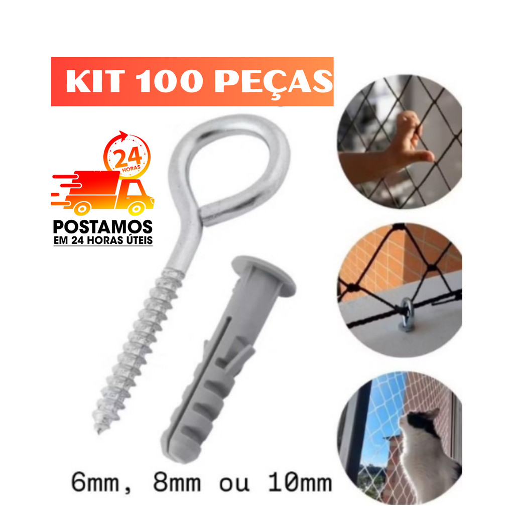 Kit de Pitão e Bucha para Fixação de 6, 8 e 10 mm - 100 peças.( 50 Pitão+ 50 Buchas)