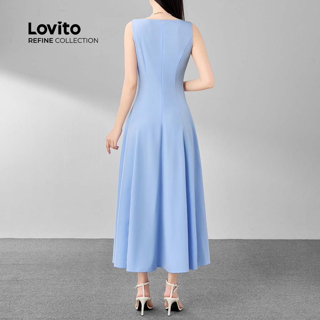 Detalhes do Lovito Refine Vestido sofisticado de design simples para mulheres LR7ED026