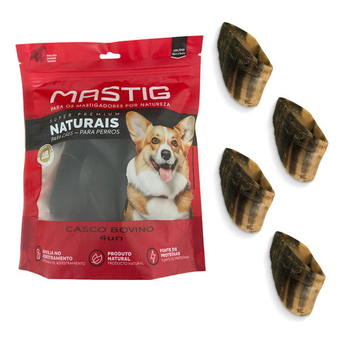 Casco Bovino Natural Pacote C/ 4 unid. Mastig Mordedor P/ Cachorro Petisco Mastigável