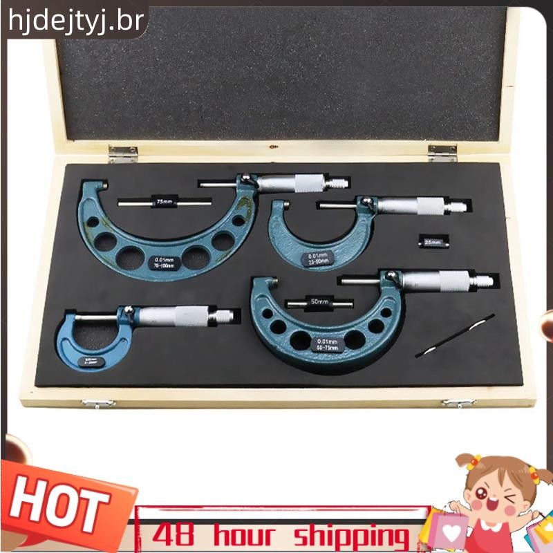 4 Pces 0-100mm 0.01mm Medidor Métrico Vernier Caliper Fora Micrômetros De Espessura Pinças De Medição Com Caso