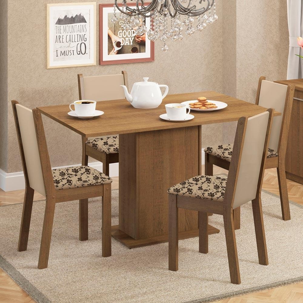 Conjunto Sala de Jantar Madesa Talita Mesa Tampo de Madeira 4 Cadeiras
