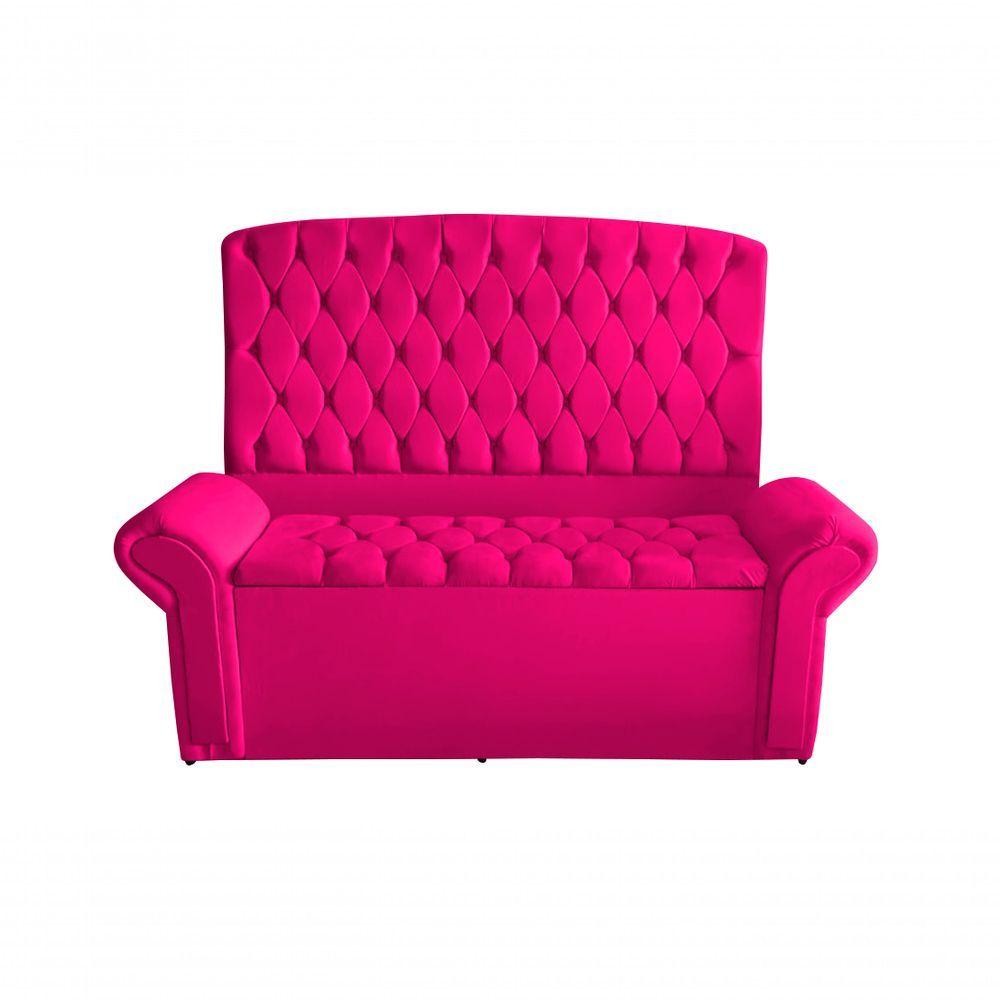 Kit Dubaí Cabeceira De Cama Box Casal E Recamier Baú Queen 160 Cm Suede Rosa Pink Do Lar Móveis