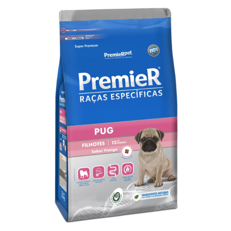 Ração PremieR Raças Específicas para Pug Filhote Porte Pequeno sabor Frango 1kg - Pets