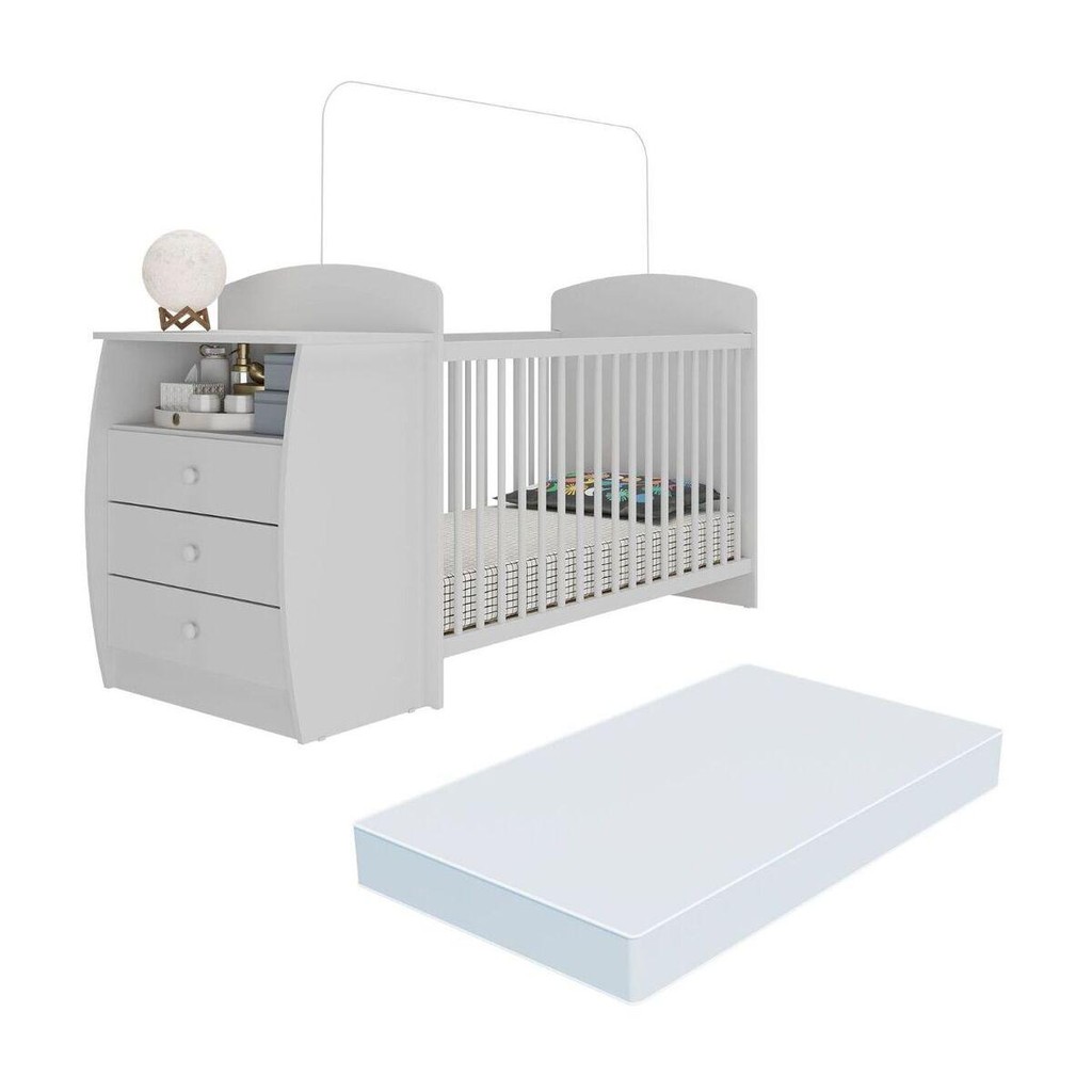 Berço Cômoda com Colchão Incluso Colinho de Mãe Multimóveis MP4304 - Mom & Baby