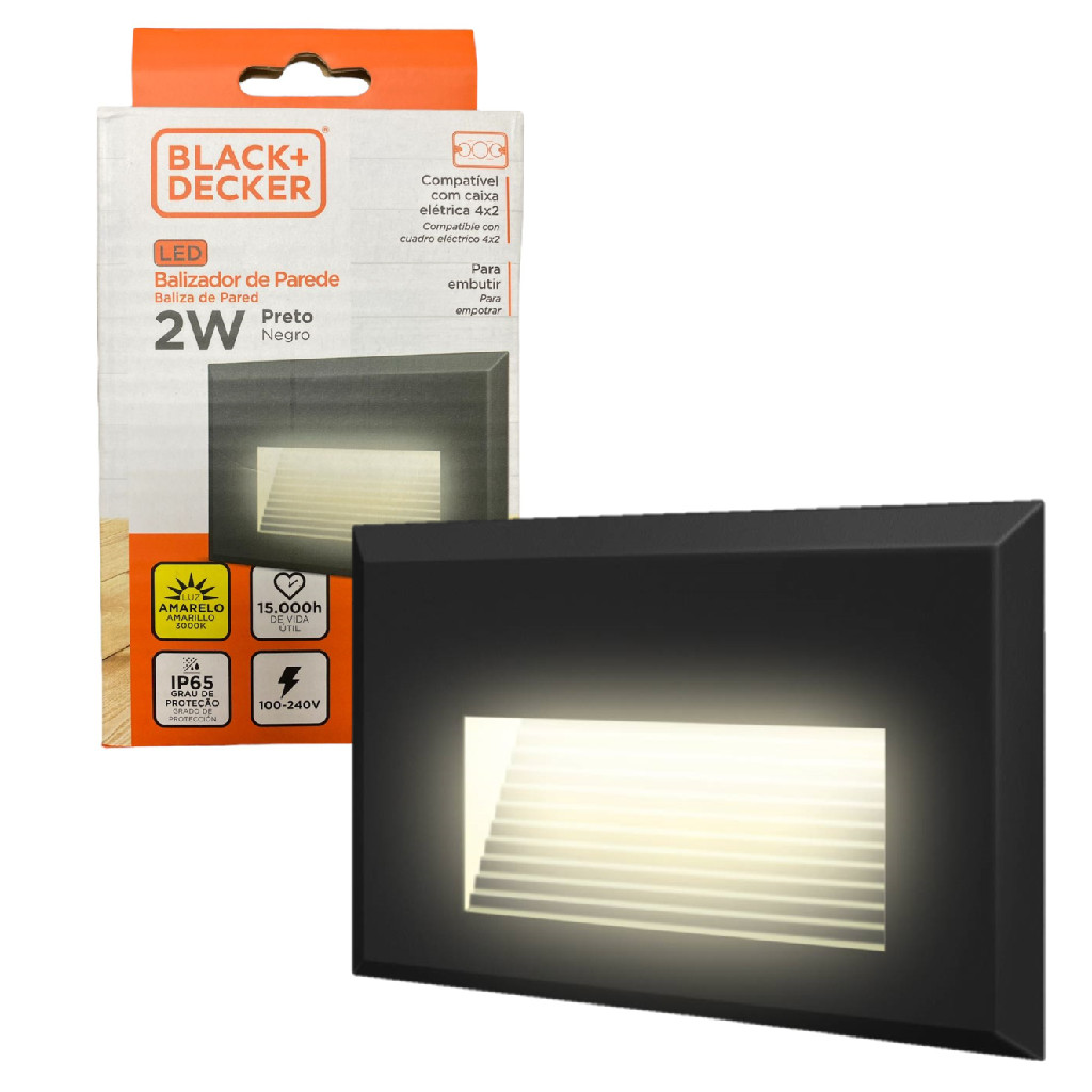 Kit 3 Balizador Parede Preto 2w 4x2 Branco Quente 3000k IP65