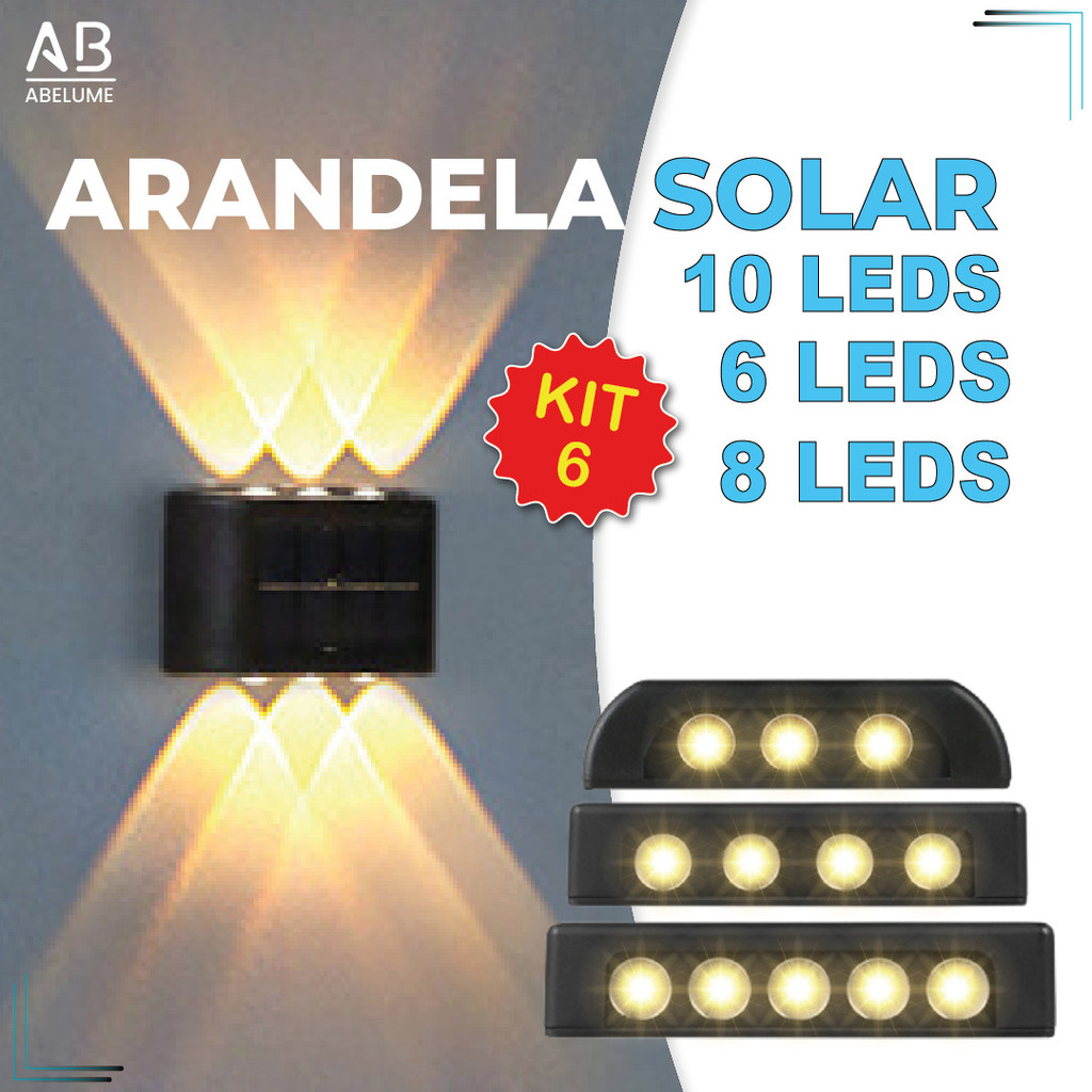 Kit 6 Luminária Arandela Solar 6 8 e 10 LED Luz Branco Quente para Parede a Prova dágua Spot parede em Oferta na Shopee