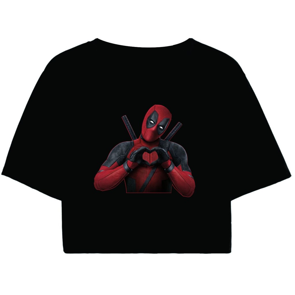 Cropped Feminino Preto Tumblr blogueira MARVEL Deadpool Heroi feminina manga curta