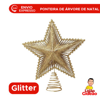 Estrela Ponta De Arvore De Natal Com Brilho Ponteira de Arvore Decoração De Natal Dourada