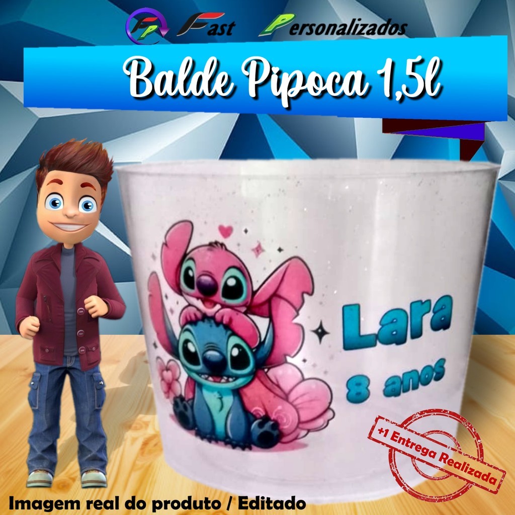 15 Baldes de pipoca 1,5l Personalizados Stitch em Oferta na Shopee