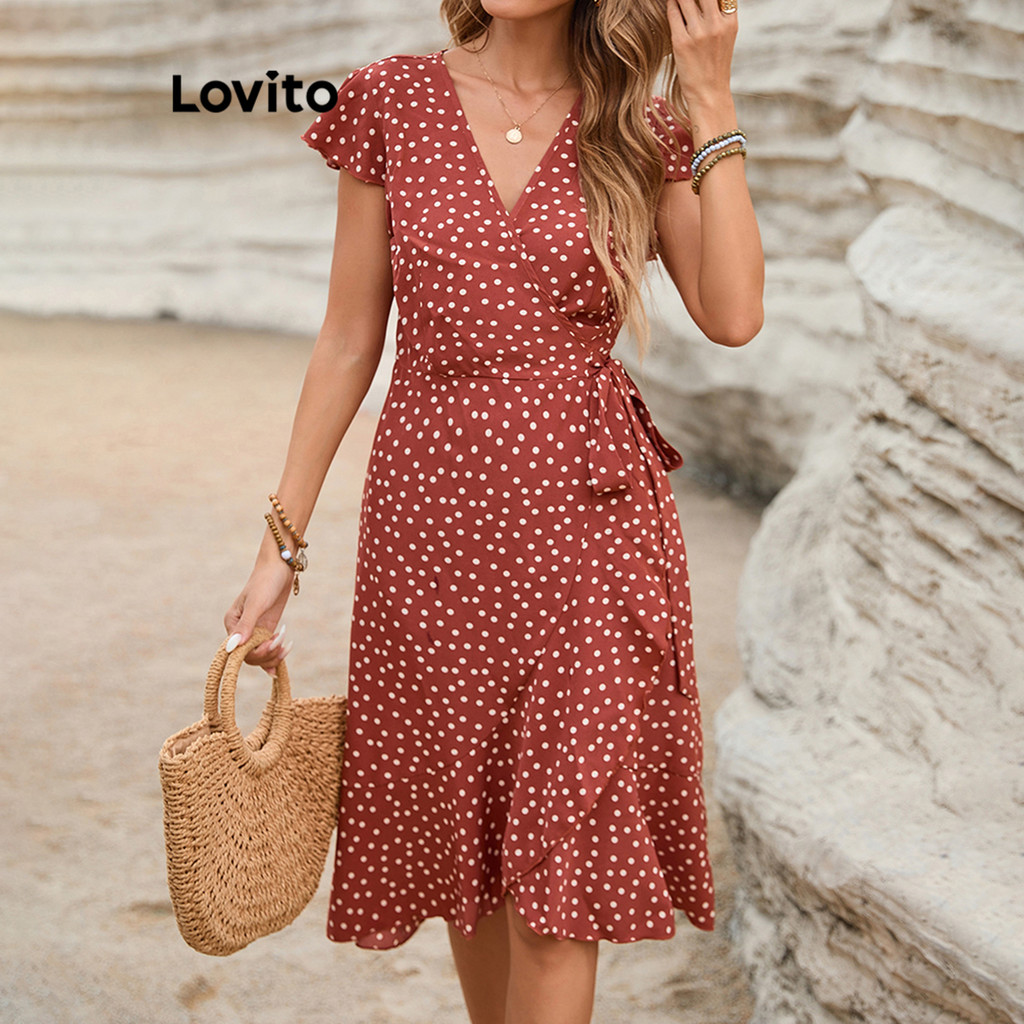 Lovito Vestido boho Ditsy floral com babados e bainha com renda para mulheres LBL15502 - Women Clothes