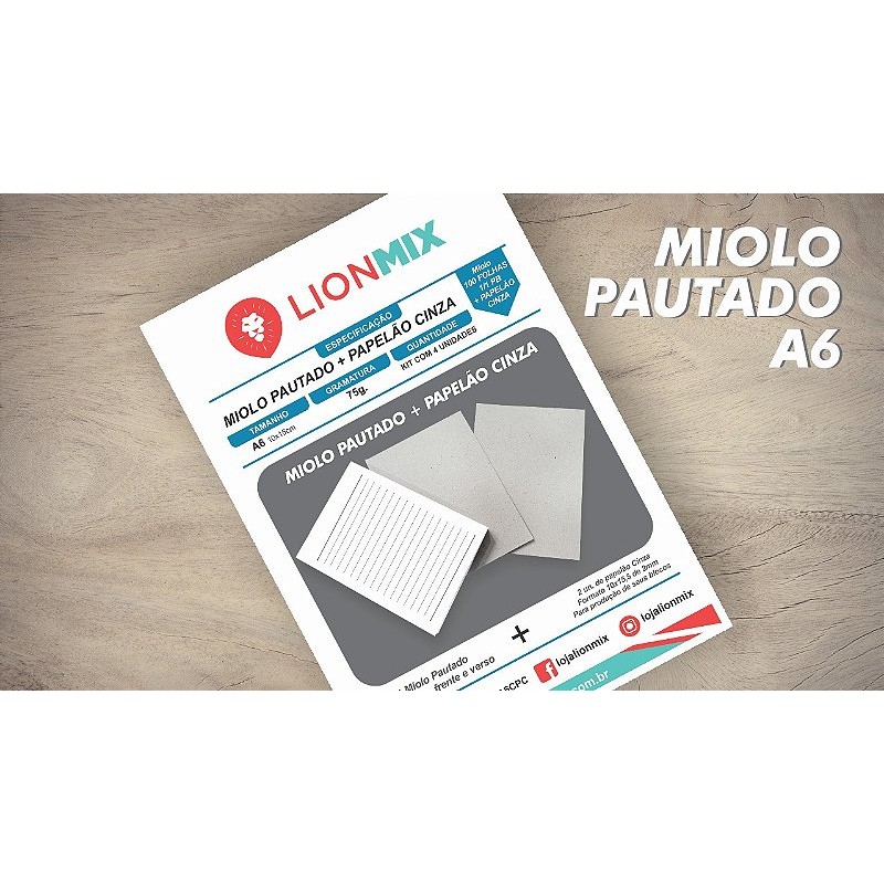 MIOLO PAUTADO A6  96 FOLHAS + PAPELÃO CINZA - OFFSET 75G. PB - Embalagem C/ 4 Kits