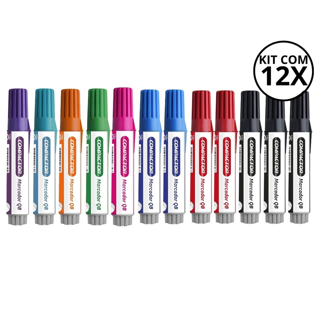 Kit 12 Marcadores Para Quadro Branco Diversas Cores - COMPACTOR em Oferta na Shopee