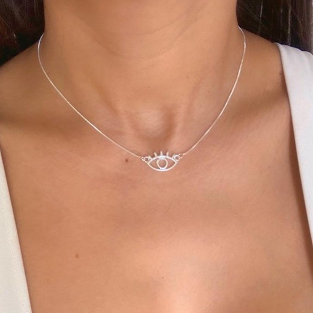 Colar Olho Grego Vazado Choker Minimalista Feminino Folheado a Prata 925 em Oferta na Shopee
