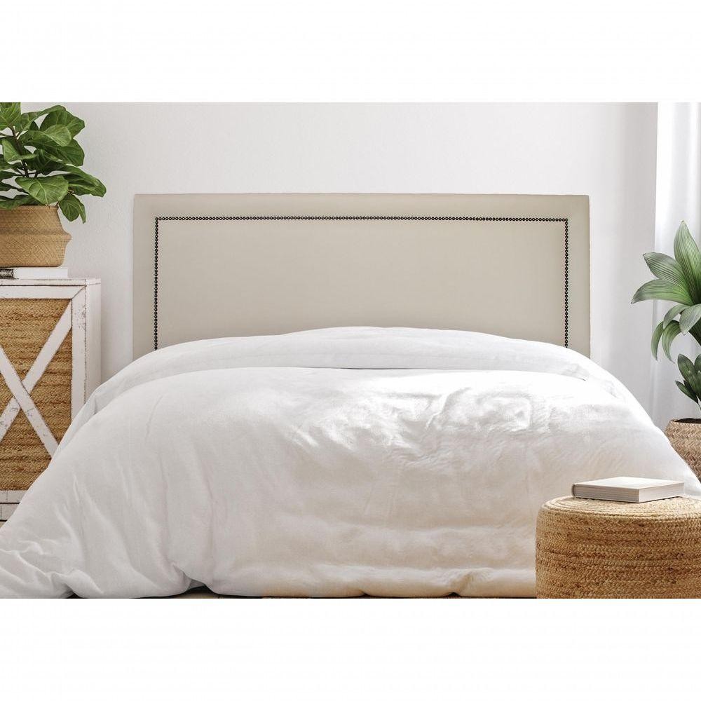 Cabeceira King Reta Luxo 193x60 Courino Off White - Tachas Fumê - Home & Living