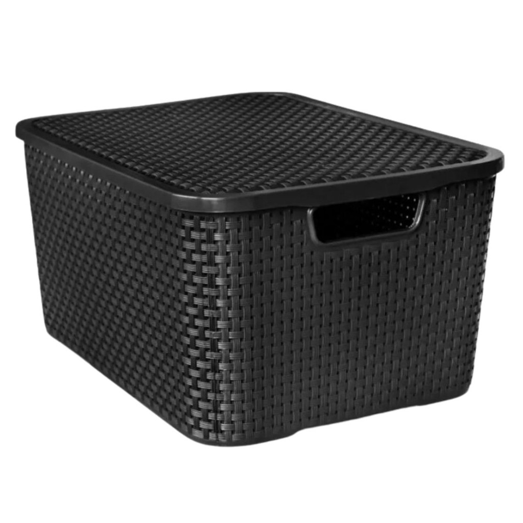 Caixa Organizadora C/ Tampa 15 L Empilhável Decorativo Cesto Resistente Multiuso P/ Quarto Sala Lavanderia Organização
