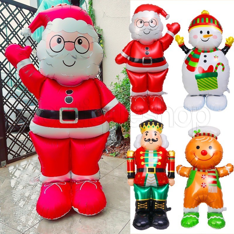 [Destaque] Balões De Alumínio Para Decoração De Natal-Balão Inflável De Filme De Boneco De Neve De Papai Noel-Com Padrão