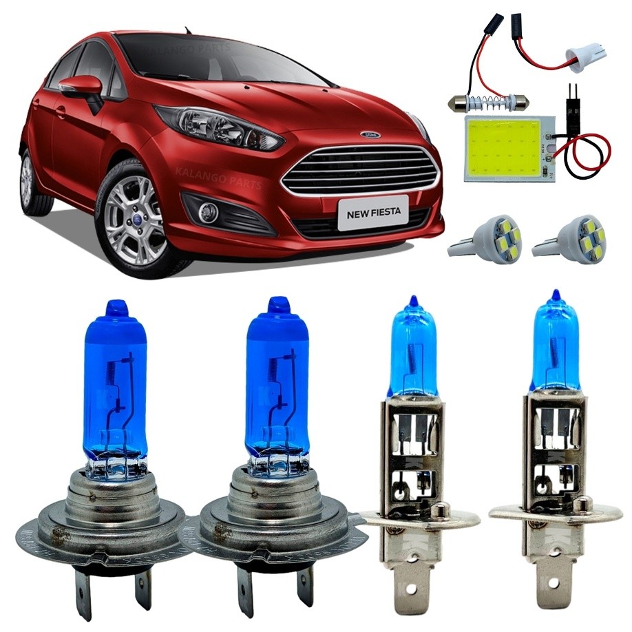 Kit Lâmpadas H7 H1 Super Branca 8500K Alto Baixo Ford New Fiesta 2011 A 2020 Luz De Teto + T10