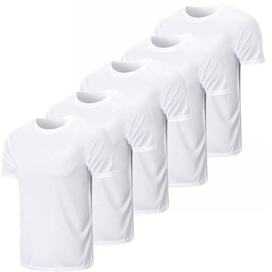 Kit 5 Camisetas Brancas 100% Poliéster Premium Para Sublimação Silk Personalização Fim de Ano Reveillon