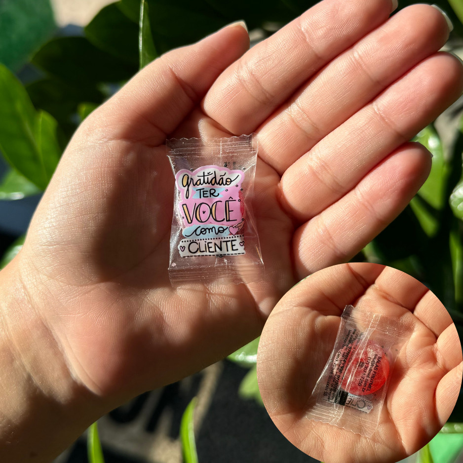 BALA PERSONALIZADA TEMA TRANSPARENTE ( GRATIDÃO TER VOCÊ COMO CLIENTE ) - MIMOS em Oferta na Shopee