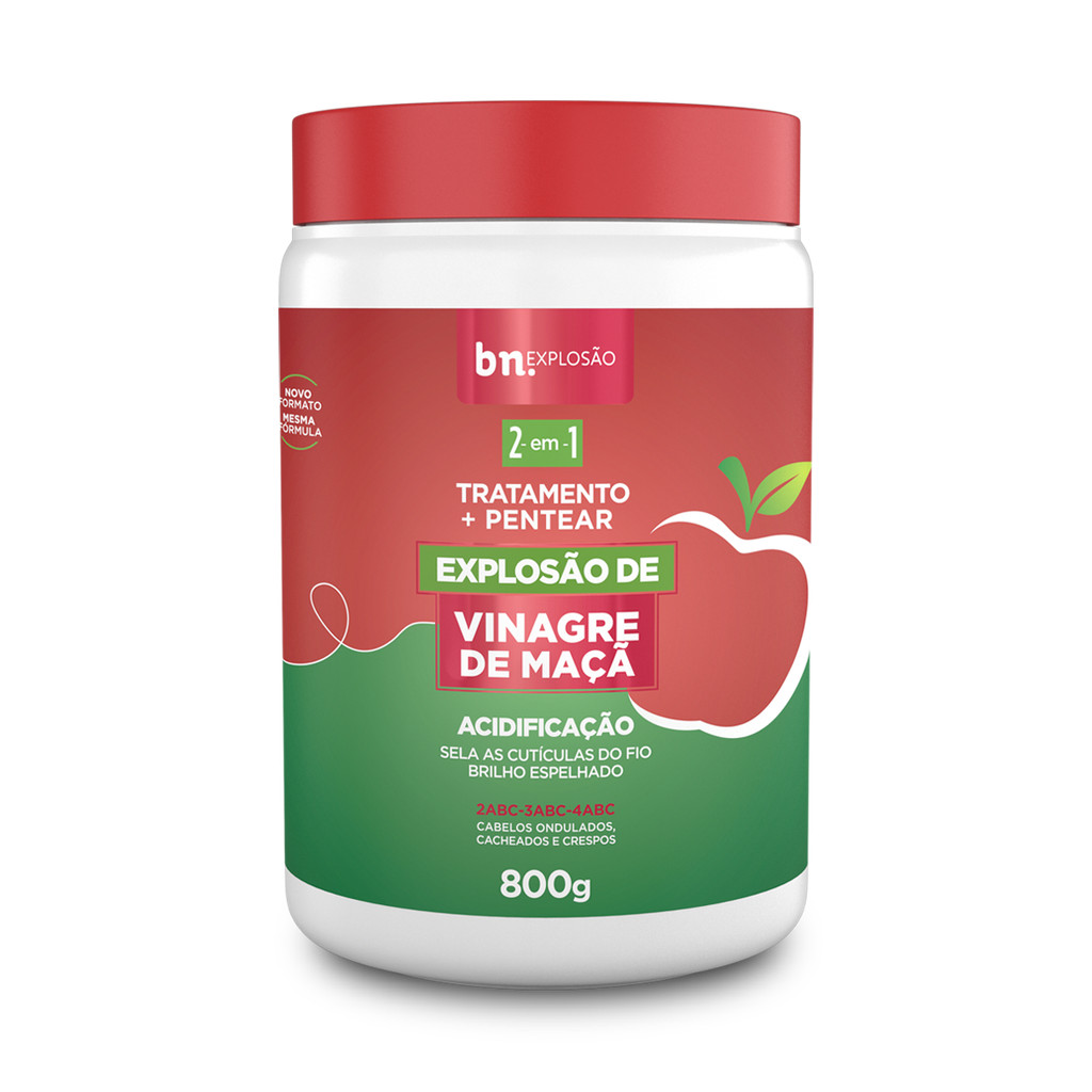 Creme de Pentear para Cachos e Tratamento Explosão de Vinagre de Maçã 2 em 1 800g – Beleza Natural em Oferta na Shopee