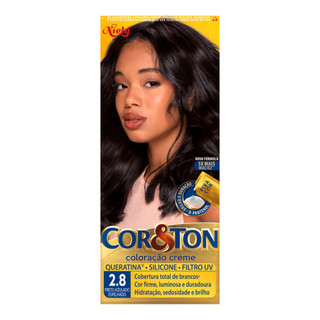 Coloração Creme Cor&Ton Niely Cor Preto Azulado Espelhado 2.8 em Oferta na Shopee