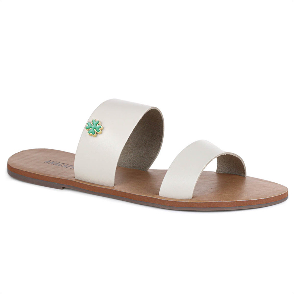 Rasteira Anacapri Couro Tira Dupla Trevo Off White - Feminino em Oferta na Shopee