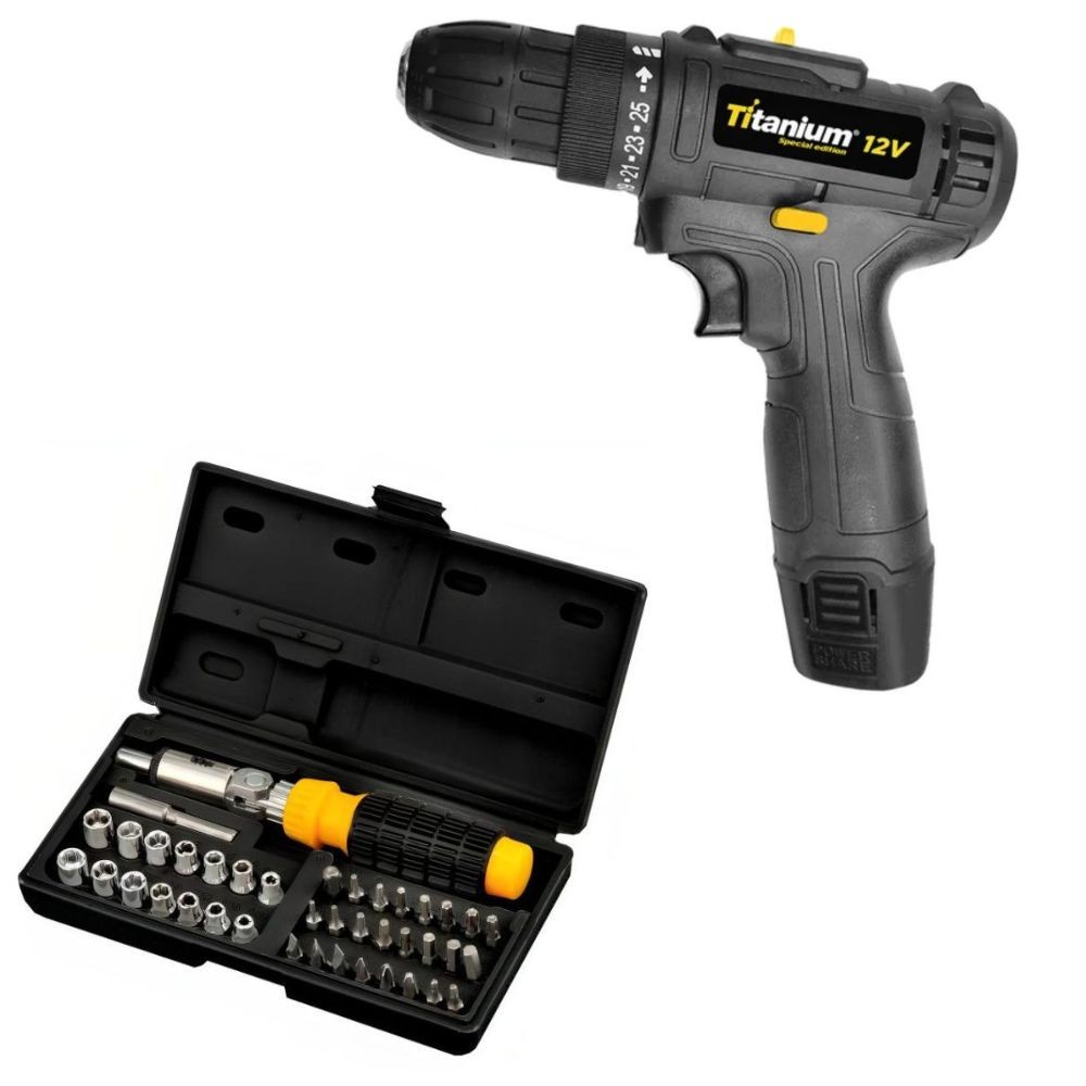 Parafusadeira E Furadeira T12 12v + Kit Chaves 40 Pçs em Oferta na Shopee