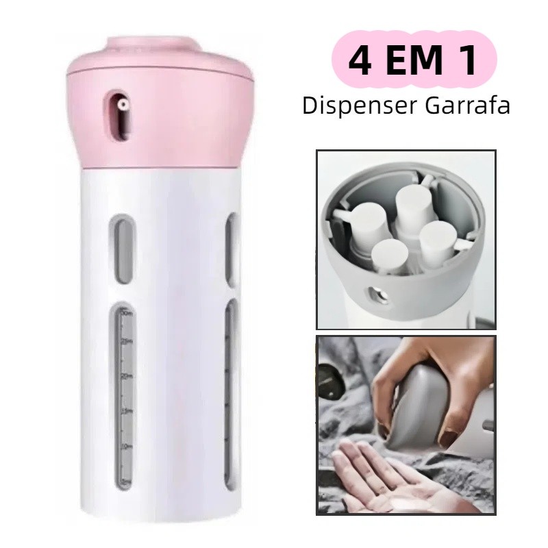 Imagem Kit Dispenser Portátil para Shampoo e Condicionador 4 em 1,Organizador higiene pessoal para Viagem